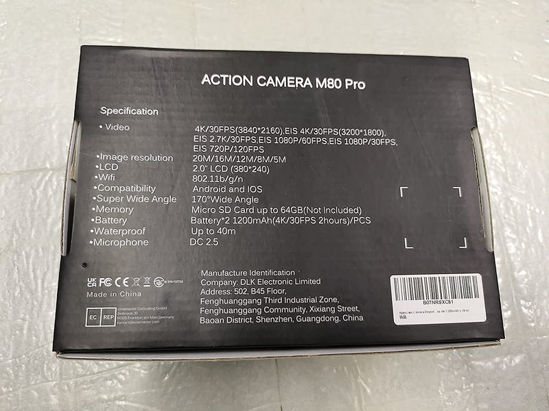 Action Cam Pro【Aggiornato】4K 20MP Fotocamera EIS WIFI 2 Pollici Ultra HD Impermeabile 40M Sott&