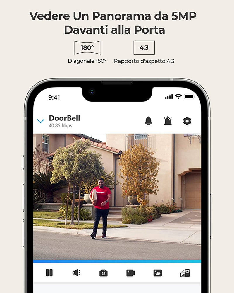 Videocamera per Campanello Poe Con Suoneria, Cablata per Esterni Da 5MP HD, Vista Diagonale a 180°, Audio Bidirezionale, Rilevamento Persone, Impermeabile, Avvisi, Supporto per NVR