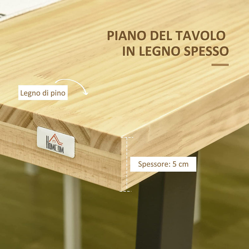 Tavolo Da Pranzo per 6 Persone in Legno Con Base in Acciaio E Piedini Regolabili, 180X90X76Cm