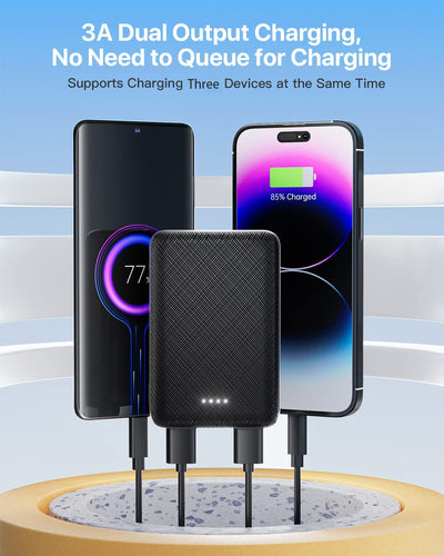 Power Bank 10000Mah, Caricatore Portatile Mini, Batteria Esterna Con 2 USB Porte 15W, Compatibile Con Iphone, Samsung, Huawei, Ipad, ECC. (Nero)