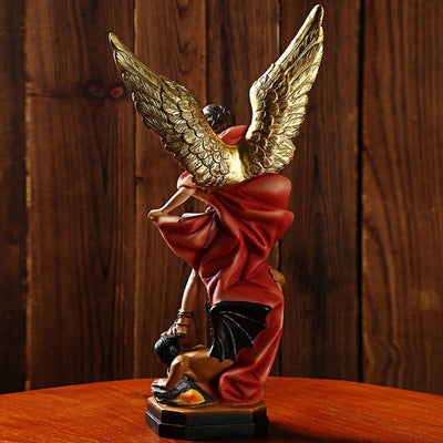 Statua Arcangelo Arcangelo Arcangelo San Michele Tramples Demone Scultura Religiosa Sconfiggere Lucifero Angelo Collezionabile per Home Office Decor