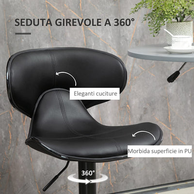 Sgabello Da Bar Girevole, Set 2 Pezzi Ad Altezza Regolabile Con Poggiapiedi, in PU, Acciaio E Gommapiuma, 45.5X46X89.5-109.5Cm, Nero