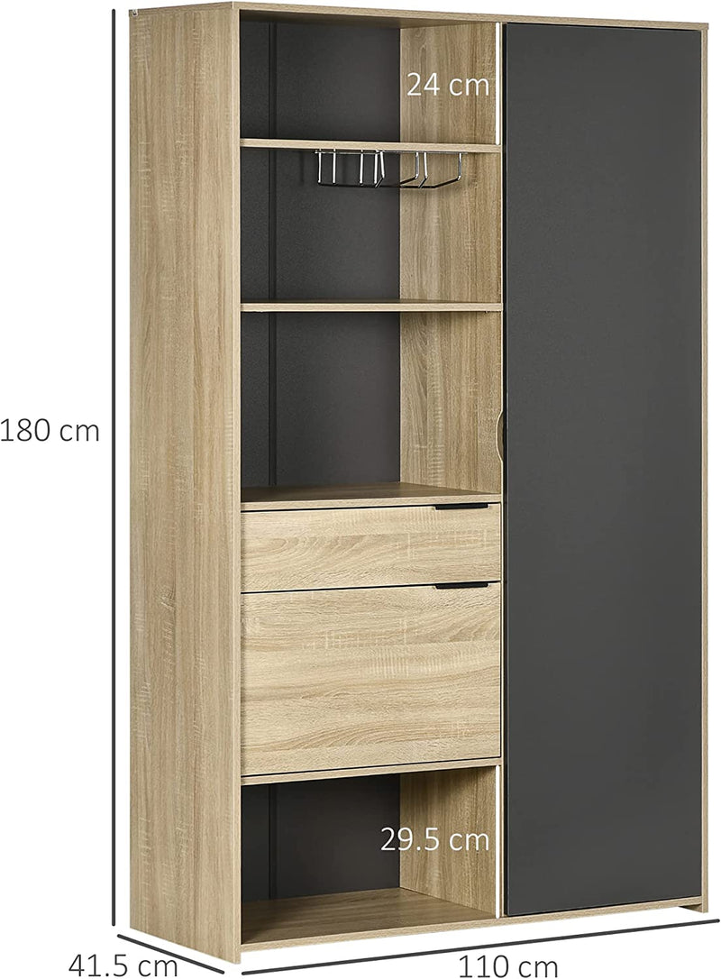 Credenza Moderna Con Armadietto E Cassetto, Madia Con Ripiani Regolabili E Porta Calici, 110X41.5X180Cm, Legno Naturale E Grigio