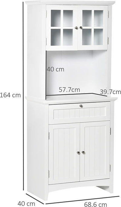 Mobile Dispensa Alto per Cucina E Sala Da Pranzo Con 2 Armadietti, Ripiani Regolabili E Piano D'Appoggio, in MDF, 68.6X40X164 Cm, Bianco