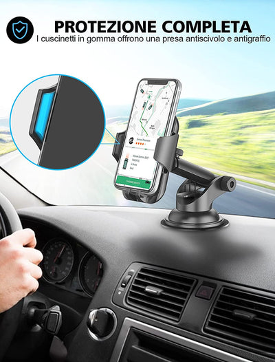 Porta Cellulare Auto, [Forte Rilievo in Gel Appiccicoso] Supporto Telefono Auto Ventosa per Cruscotto, 360° Rotazione Braccio Estensibile Porta Telefono Auto, per 4.5''-6.5'' Smartphones