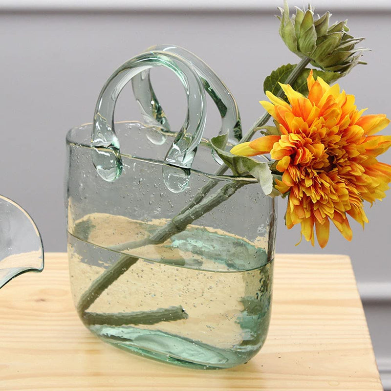 , Vasi in Vetro a Forma Di Borsa, Decorazione Creativa Con Bolle, Vaso per Fiori Borsetta Scrivania, Mini Acquario Pesci Cristallo, Ideale Come Centrotavola, Cucina, Ufficio, Soggiorno (Verde