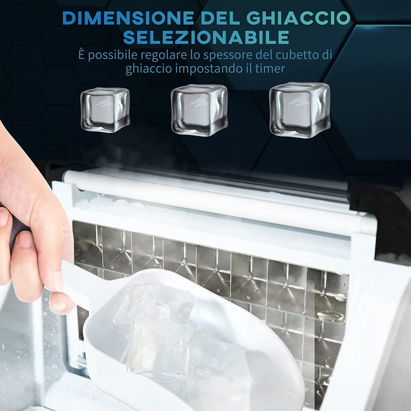 Macchina Del Ghiaccio 20Kg in 24 Ore, 24 Cubetti in 14-18 Minuti, Serbatoio 3.2L E Dimensione Cubetti Regolabile, Autopulente