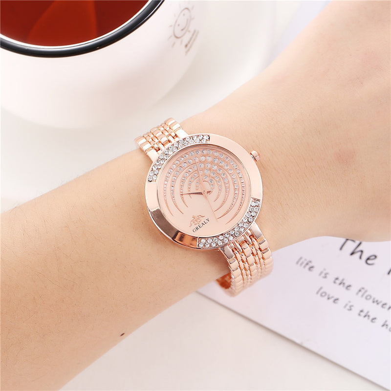 Full Diamond Fashion Alloy Set Creative Dial Steel Band Casual Wrist Watch