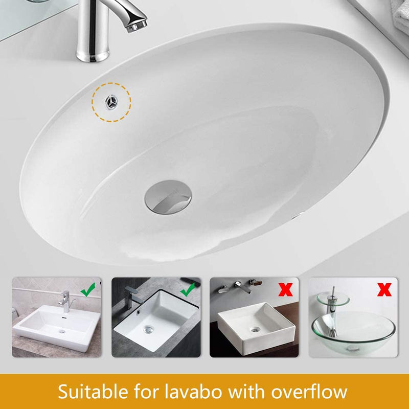 M20502 Cervello per Lavabo Scanalato Con Troppopieno, Tappo Di Scarico Del Bagno a Scomparsa, Cromo, Argento, Grande Cap