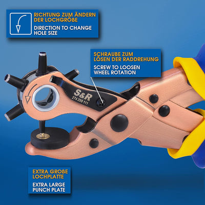 Fustellatrice Buca Cinture Fori Tondi per Cuoio, Pelle, Plastica. 6 Fustelle Di 2/2,5/3/3,5/4/4,5 Mm. Pinza Professionale Di Alta Qualità