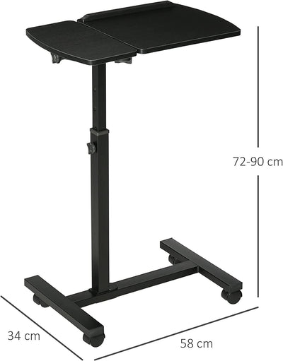 Tavolino Porta PC Con Altezza Regolabile E Ruote, Supporto per Computer Portatile Inclinabile 58X34X72-90Cm, Metallo E Legno Nero