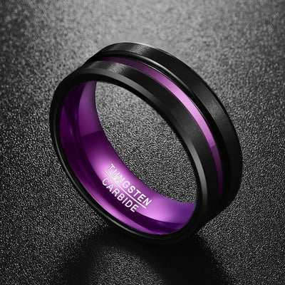 Purple Inner Ring Frosted Groove Men'S Ring Tungsten Carbide