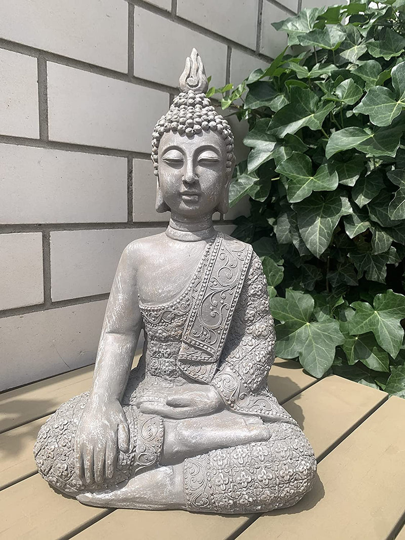 Statua Di Buddha Grande in Cemento Grigio Pietra Artificiale Buddha Feng Shui, Statuetta Decorativa Da Giardino, Resistente Al Gelo (Altezza 45 Cm, Grigia)