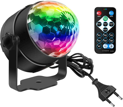 Luci Discoteca LED,  Mini Sound Attivato Palla Da Discoteca, 360 ° Ruotabile DJ Party Strobo 3W RGB Luci Palcoscenico Con Telecomando per Home Dance Parties Compleanno KTV Party Natale 1Pc