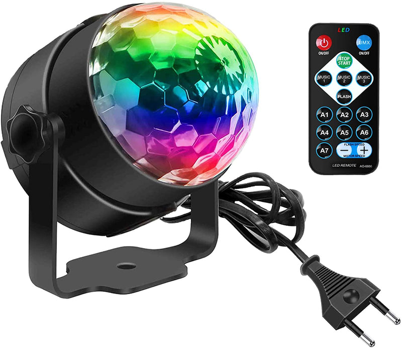 Luci Discoteca LED,  Mini Sound Attivato Palla Da Discoteca, 360 ° Ruotabile DJ Party Strobo 3W RGB Luci Palcoscenico Con Telecomando per Home Dance Parties Compleanno KTV Party Natale 1Pc