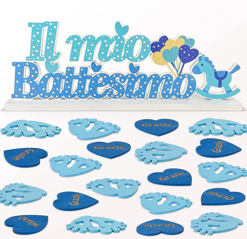 Decorazione Battesimo Bambina Decorazione Battesimo Bambini Centrotavolo Scritta Il Mio Battesimo Legno 24Pz Coriandoli Battesimo Decorazione Comunione Battesimo Comunione Cresima (Blu)