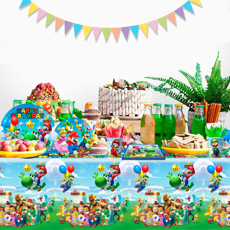 Stoviglie Super Mario Compleanno, 161Pcs Kit Compleanno Super Mario Includere Piatti Super Mario Compleanno Tovagliolo Bicchieri Tovaglia Etc Forniture per Decorazioni Compleanno Super Mario