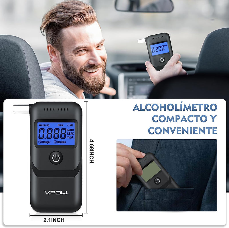 Etilometro Portatile Certificato, Alcol Test  Con Display LCD Blu Digitale, Precisione Di Grado, Etilometro Portatile Personale per Uso Domestico E Professionale