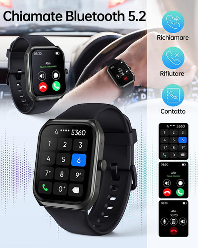 Smartwatch Chiamate Bluetooth, 1.91" HD Schermo Tattile Orologio Smartwatch Uomo Donna, 280 Mah, Contapassi Da Polso Con Cardiofrequenzimetro,Monitor Sonno,Spo2,Notifiche Messaggi, per Android Ios