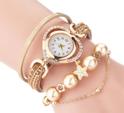 Circle Ladies Pearl Bracelet Watch Fashion Love Diamond Digital Ladies Watch