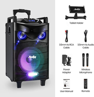 Cassa Karaoke Con 2 Microfoni Wireless,Karaoke Professionale Completo,Casse Bluetooth Potente Con Controllo Bassi/Alti,Altoparlante Portatile Con Luci Da Led,Supporto TWS/REC/AUX/MP3/USB/TF/FM