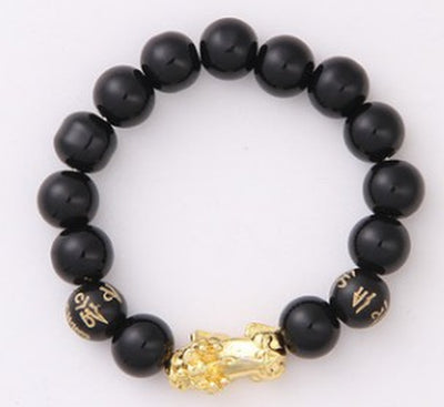 Obsidian 18K Gold Bracelet Six Brave Words on Hand and Little Pearl Transport Gifts Wholesale