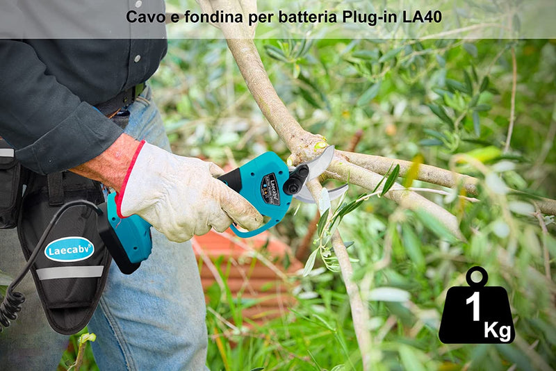 Forbici Potatura Elettriche 40Mm Progressivo Professionali Cesoie per Potatura Con 2 21V/2Ah Batteria per Potatura Giardinaggio Ulivi Albero Da Frutta Vigneto (LA40)