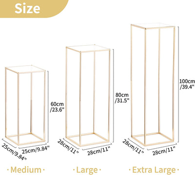 Centrotavola Matrimonio Oro per Tavoli Con Pannello Acrilico - 3 Pezzi Vaso Oro Alto per Centrotavola Colonna Fioriera Vasi Esposizione Metallo per Matrimoni Feste Decorazioni(60Cm/80Cm/100Cm)