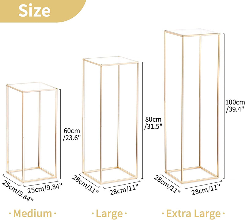 Centrotavola Matrimonio Oro per Tavoli Con Pannello Acrilico - 3 Pezzi Vaso Oro Alto per Centrotavola Colonna Fioriera Vasi Esposizione Metallo per Matrimoni Feste Decorazioni(60Cm/80Cm/100Cm)