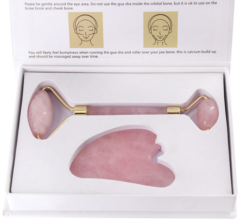 Rose Quartz Roller Slimming Face Massager Lifting Tool Natural Jade