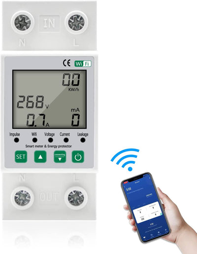 Contatore Energia Elettrica, Misuratore Consumo Elettrico Con Kwh Meter Wifi Guida DIN Digitale LCD, Contatore Di Energia Monofase Multifunzione 220V