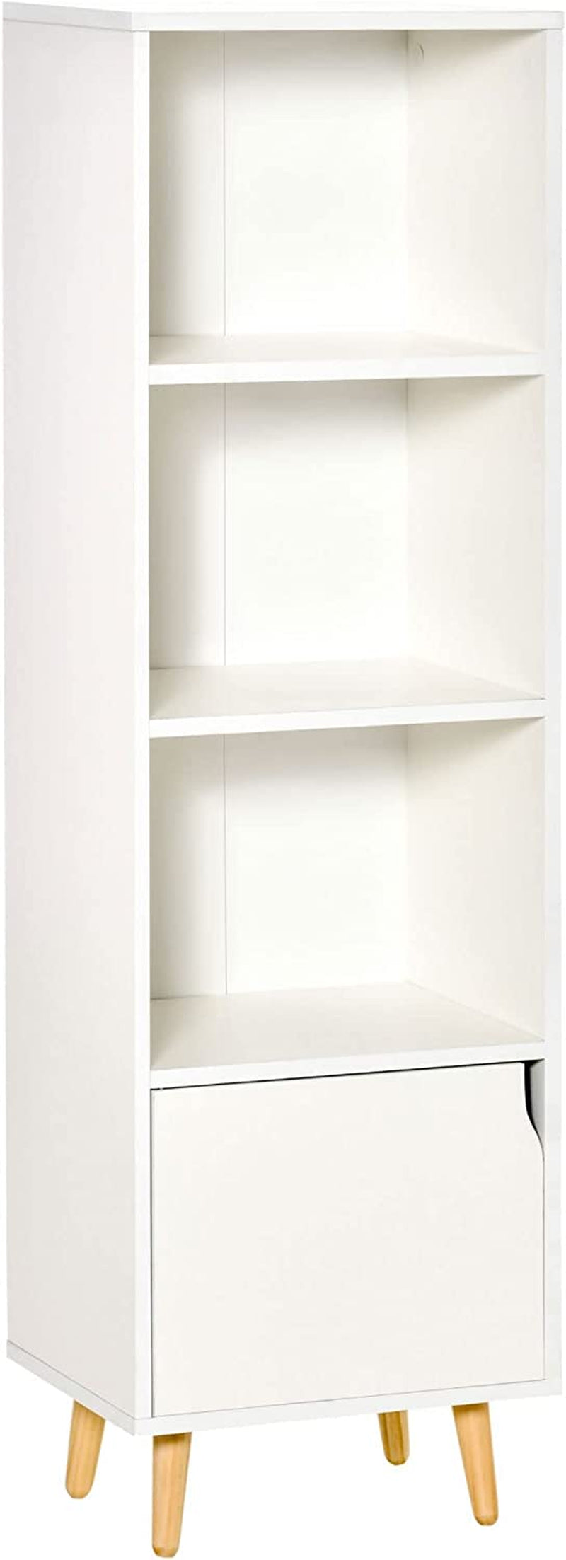 Armadietto Libreria in Legno, Scaffale Libreria Con 3 Ripiani E 1 Armadietto in Legno, 40X30X129.5Cm, Bianco