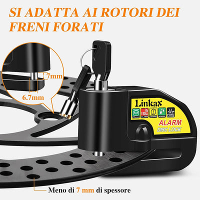 Bloccadisco Moto Antifurto,  Accessori Moto Con Allarme 110DB, Lucchetto per Moto Bici Scooter Motorino Moped Vespa Motocross