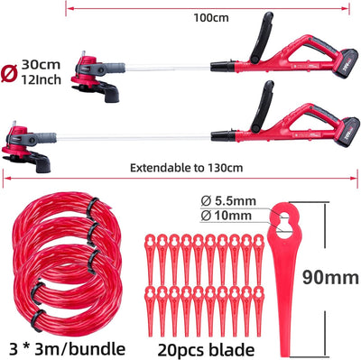 Decespugliatore Tagliabordi a Batteria NCGT-S20LIDA, Batteria E Caricabatteria Inclusi, Taglio Ø 25Cm, Lunghezza Espandibile