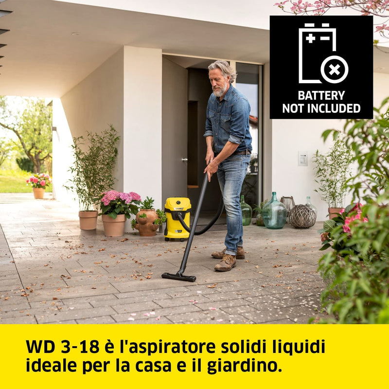 Kärcher Aspiratore Solidi-Liquidi WD 3 V-17/4/20, Filtro a Cartuccia, Sacchetti Filtro in Vello, 1000 W, Contenitore in Plastica: 17 L, Tubo Di Aspirazione: 2M, Funzione Soffiante