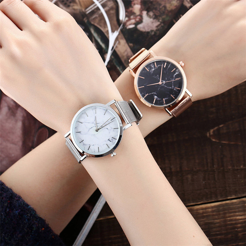 Vansvar Fashion Brand Silver and Gold Mesh Band Creative Marble Wristwatch Casual Women Quartz Watches Gift Relogio Feminino