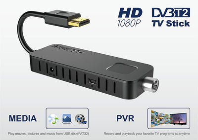 Decoder DVB-T2 Decoder Digitale Terrestre 2023 - HDMI TV Stick, Dolby Audio HD 1080P H265 HEVC Main 10 Bit, Supporto USB Wifi/Multimedia/Pvr [Includere 2In1 Telecomando Universale]