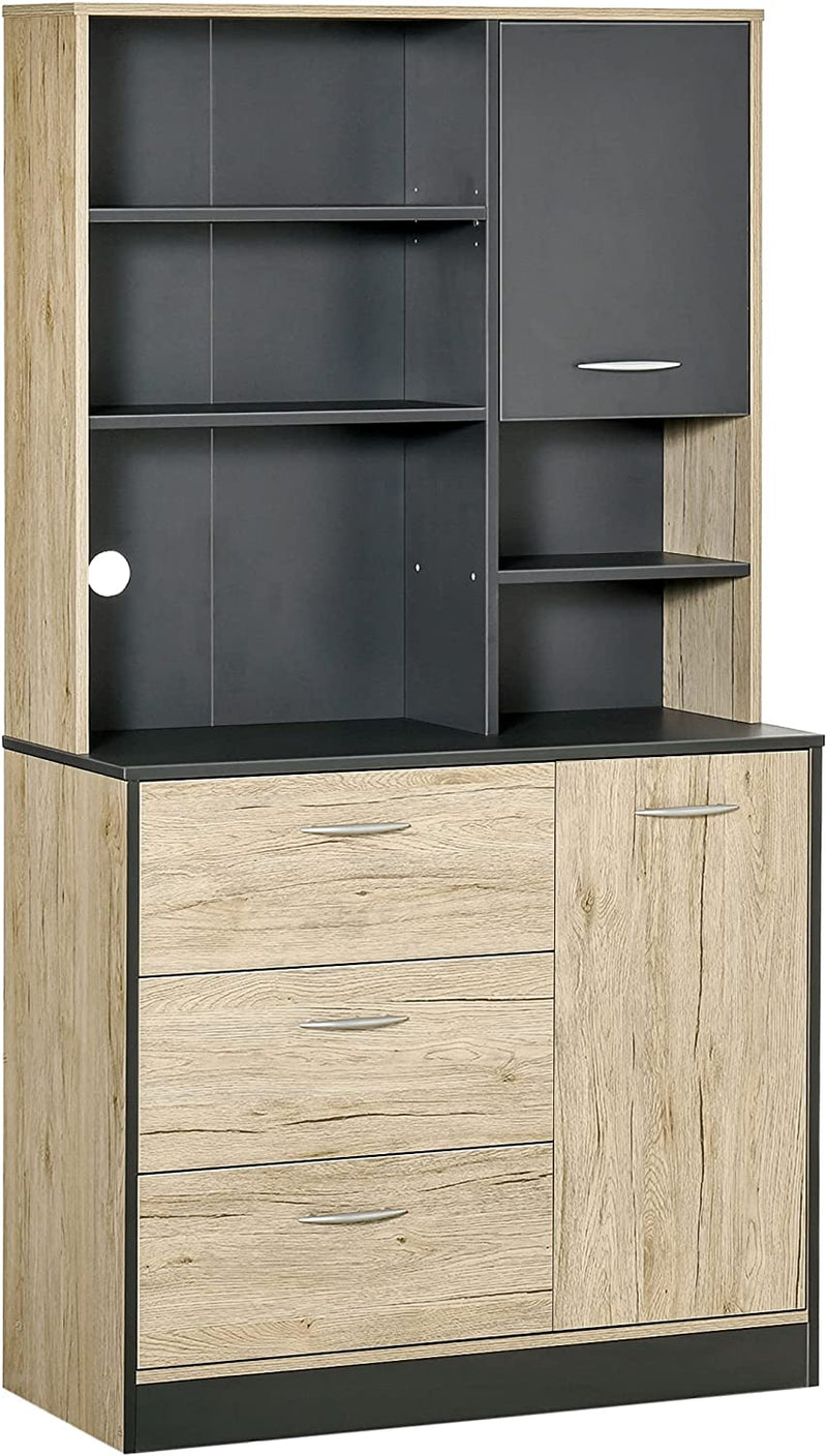 Mobile Cucina Credenza Moderna Salvaspazio Con 2 Armadietti 3 Cassetti 3 Ripiani Legno 90 X 39 X 169Cm Bicolore Grigio Rovere Chiaro