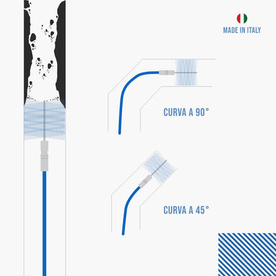 Kit per La Pulizia Della Stufa a Pellet - 2 Prolunghe Flessibili Blu Da 3 Metri (Totale 6 Metri), Curvatura Massima 90° - 2 Scovoli Standard in Nylon (1 Da 80Mm E 1 Da 100Mm)