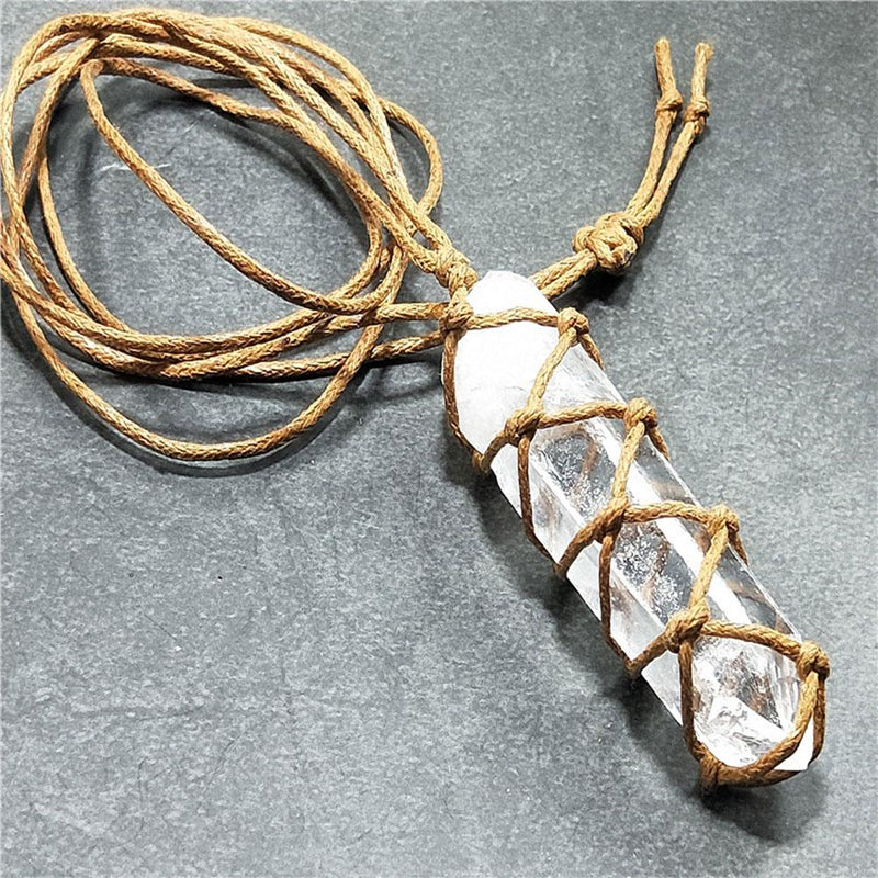 White Crystal Pillar Pendant Necklace