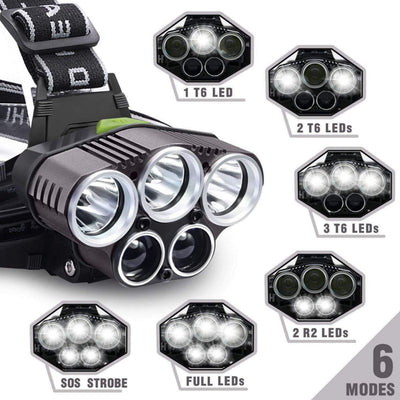 6-Mode USB Rechargeable Outdoor Night Fishing 5LED Headlight