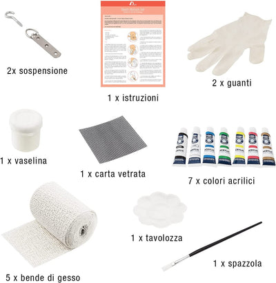 Calco Pancia Gravidanza (25 Pz.) Con Bende in Gesso, 12 Colori, Pennello, Sospensione E Molto Altro Ancora