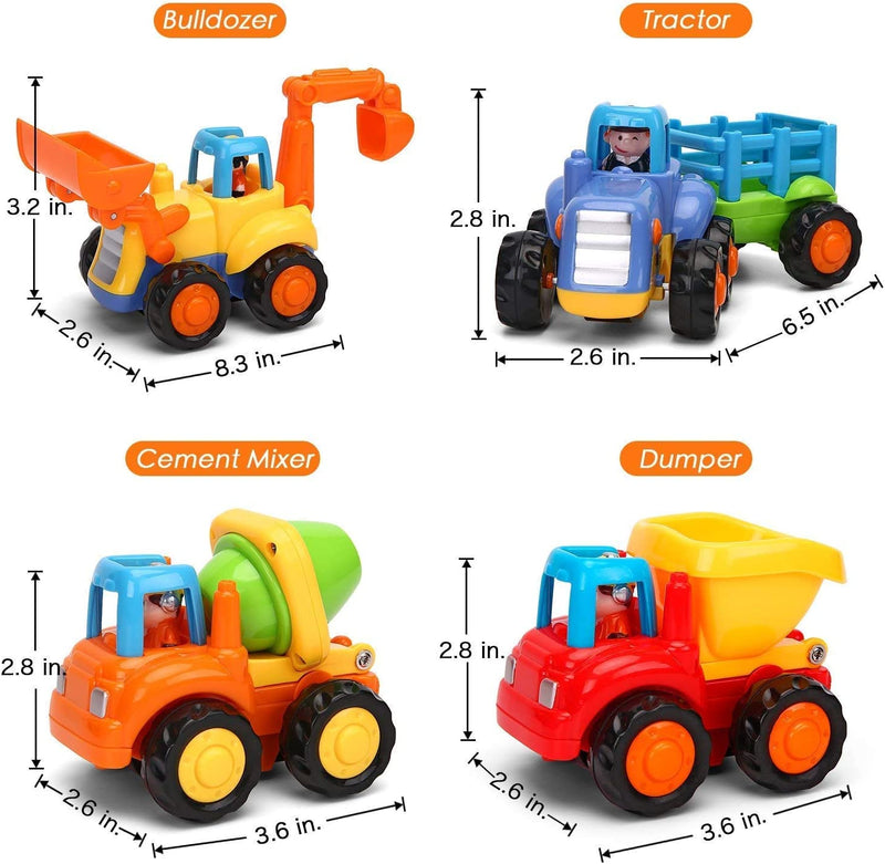 Macchinine Giocattolo per Bambini 1 2 3 Anni,Auto Giocattoli,Regali Giochi Bambini Regalo per Bambini Ragazzo Ragazza(Set Di 4 Elementi - Trattore, Bulldozer, Camion Betoniera, Dumper)