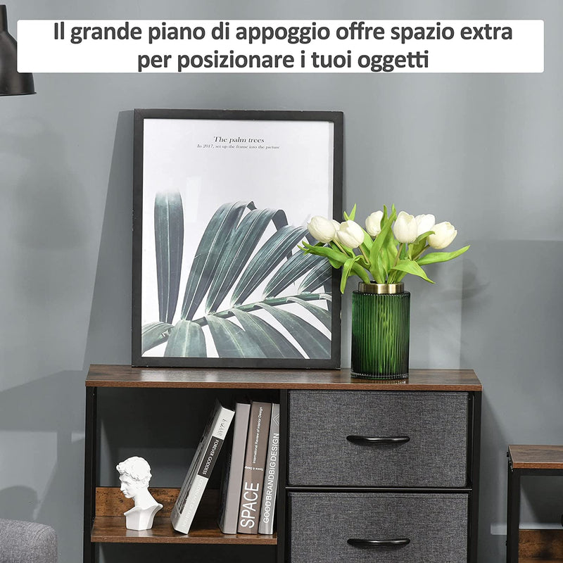 Mobile Cassettiera Multiuso Con 3 Cassetti Pieghevoli in Tessuto, Arredamento Soggiorno E Camera, 80X29X71Cm, Grigio Scuro