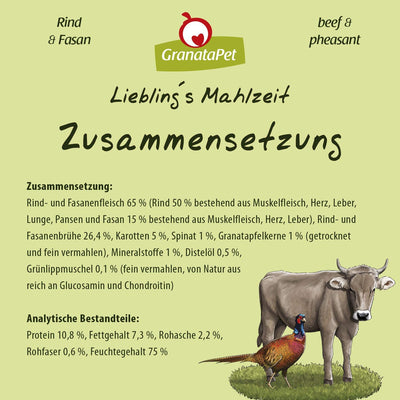 Liebling’S Mahlzeit Carne Di Manzo E Fagiano, Cibo per Cani, Cibo Umido per Cani, Scatolette per Cani Senza Cereali E Zuccheri Aggiunti, Alimento Cani Completo, 6 X 800 G