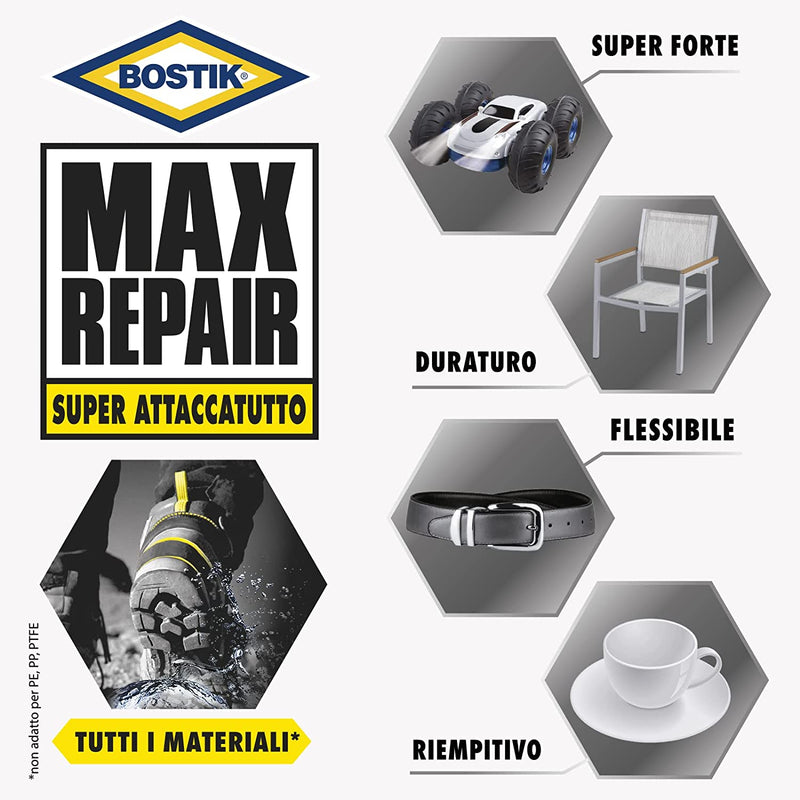 MAX REPAIR Adesivo Di Riparazione Super Forte, Flessibile, per Incollaggi Estremi G 20, Trasparente