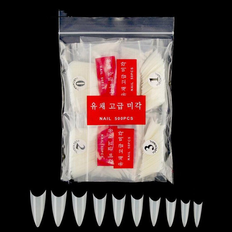 Manicure 500 Pieces of Fake Nail Tips Natural Fake Nail Tips Transparent Pieces Pointed a Pieces Korean Standard