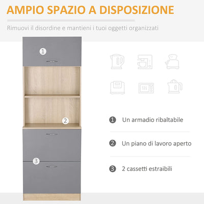 Credenza Moderna per Cucina Con 2 Cassetti E Armadietto, Mobile Dispensa per Microonde E Macchina per Caffè, Grigio