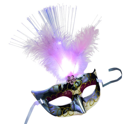 Women Venetian Ledfiber Mask Masquerade Fancy Dress Party Princess Feather Masks