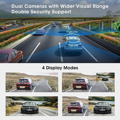 Dash Cam Doppia Telecamera per Auto,1080P Visione Notturna, Rilevatore Di Movimento, Monitor Di Parcheggio, 4 Pollici Obiettivo Grandangolare Di 310°, WDR, G-Sensor, Registrazione in Loop